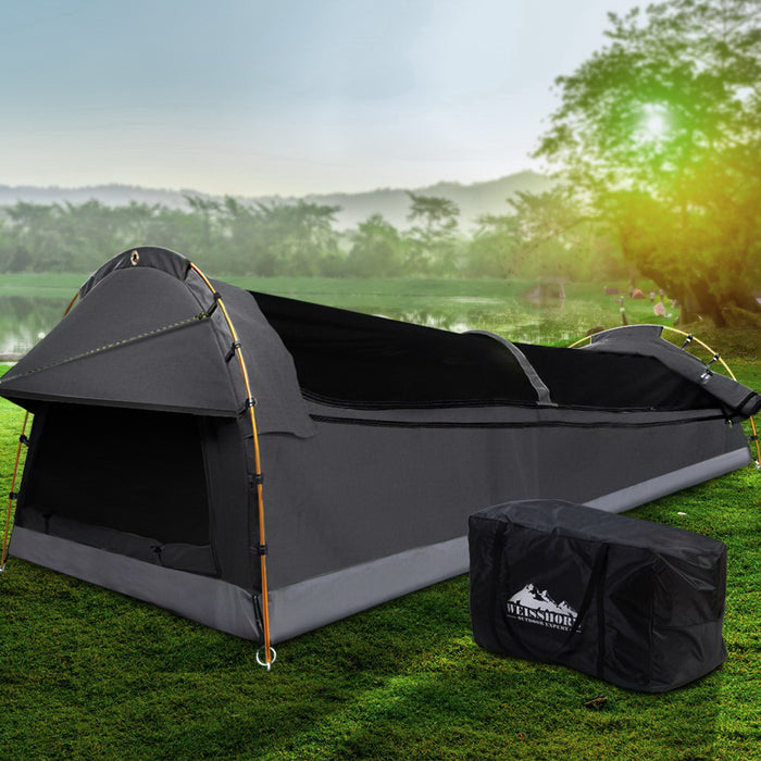 Weisshorn Double Swag Camping Swags Deluxe Canvas Tent Dark Grey - Outbackers