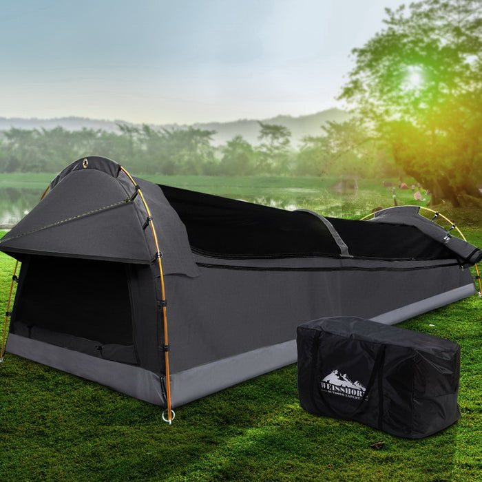 Weisshorn Camping Swags King Single Swag Canvas Tent Deluxe Dark Grey - Outbackers
