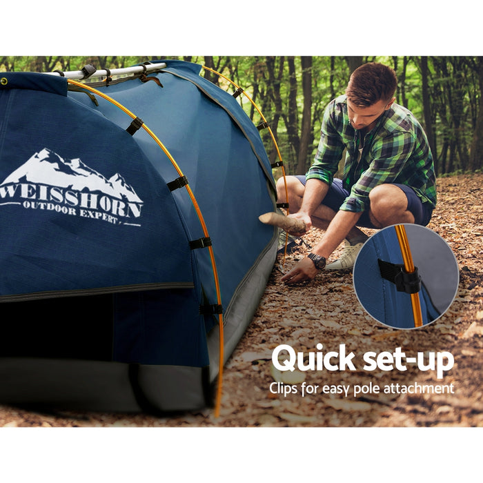 Weisshorn Double Swag Camping Swags Canvas Free Standing Dome Tent Dark Blue 4CM - Outbackers