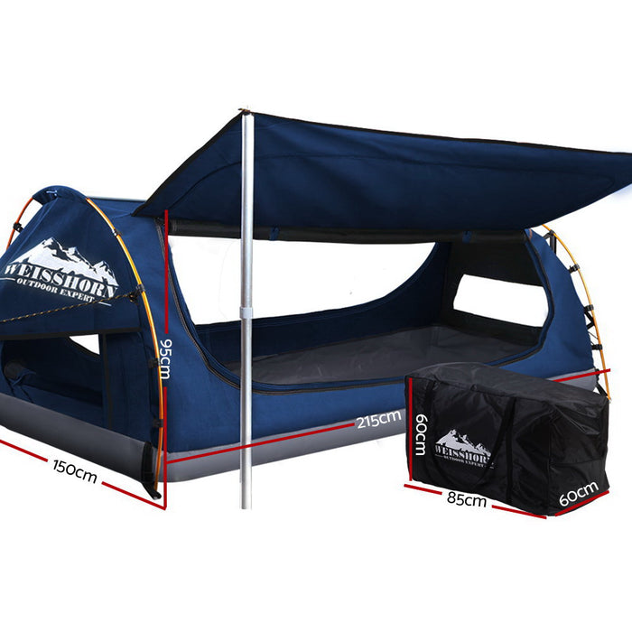 Weisshorn Double Swag Camping Swags Canvas Free Standing Dome Tent Dark Blue - Outbackers