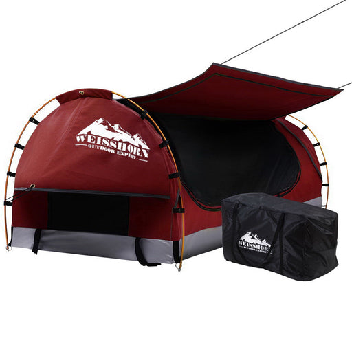 Weisshorn Swag King Single Camping Swags Canvas Free Standing Dome Tent Red with 7CM Mattress - Outbackers