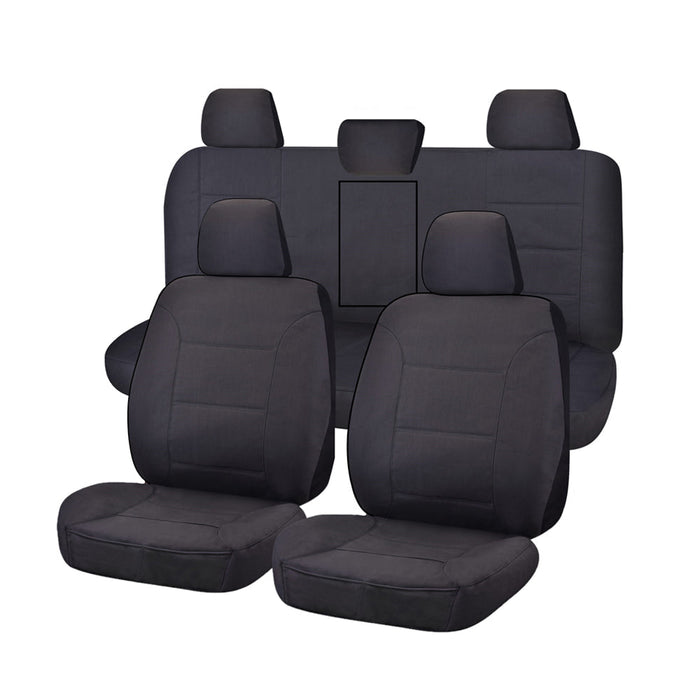 Seat Covers for TOYOTA HILUX 08/2015 - ON DUAL CAB UTILITY FR 40/60 SPLIT BASE WITH A/REST CHARCOAL CHALLENGER - Outbackers