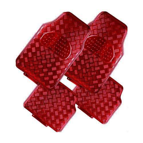 VENOM 4-Piece Car Mat - RED [Rubber/Aluminium Look] - Outbackers