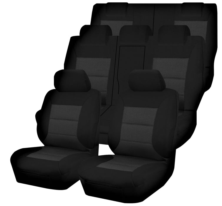 Seat Covers for MITSUBISHI OUTLANDER ZJ.ZK, ZL SERIES 11/2012 - 07/2021 4X4 SUV/WAGON 7 SEATERS FMR BLACK PREMIUM - Outbackers