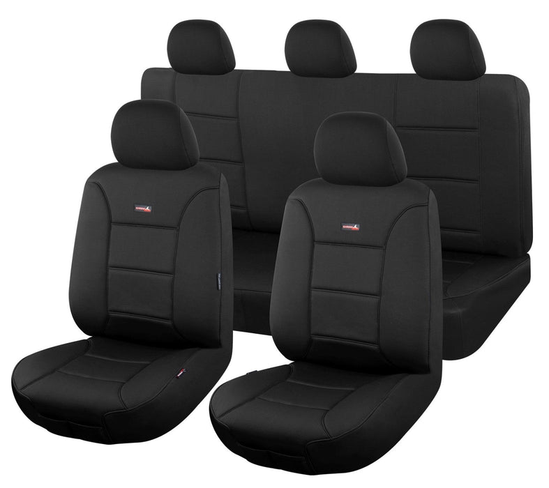 Seat Covers for TOYOTA HILUX 07/2015 - ON DUAL CAB UTILITY FR 40/60 SPLIT BASE WITH A/REST BLACK SHARKSKIN - Outbackers