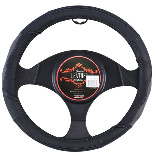 Nevada Steering Wheel Cover - Black/Grey [Leather] - Outbackers