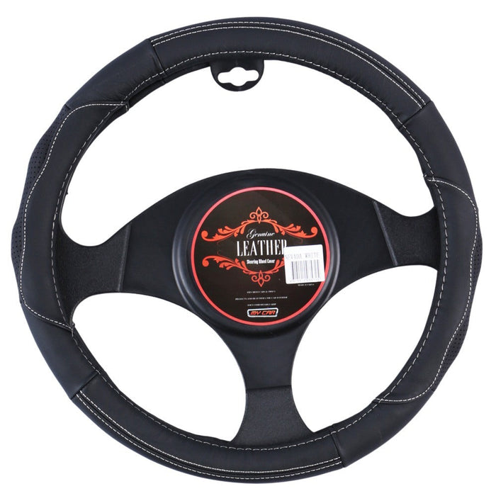 Nevada Steering Wheel Cover - Black/White [Leather] - Outbackers