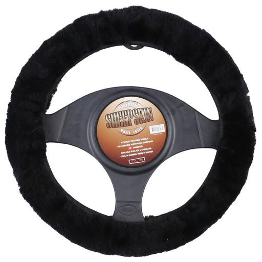 Sheepskin Steering Wheel Cover - Black - Outbackers