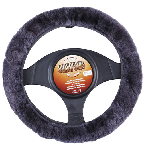 Sheepskin Steering Wheel Cover - Charcoal - Outbackers