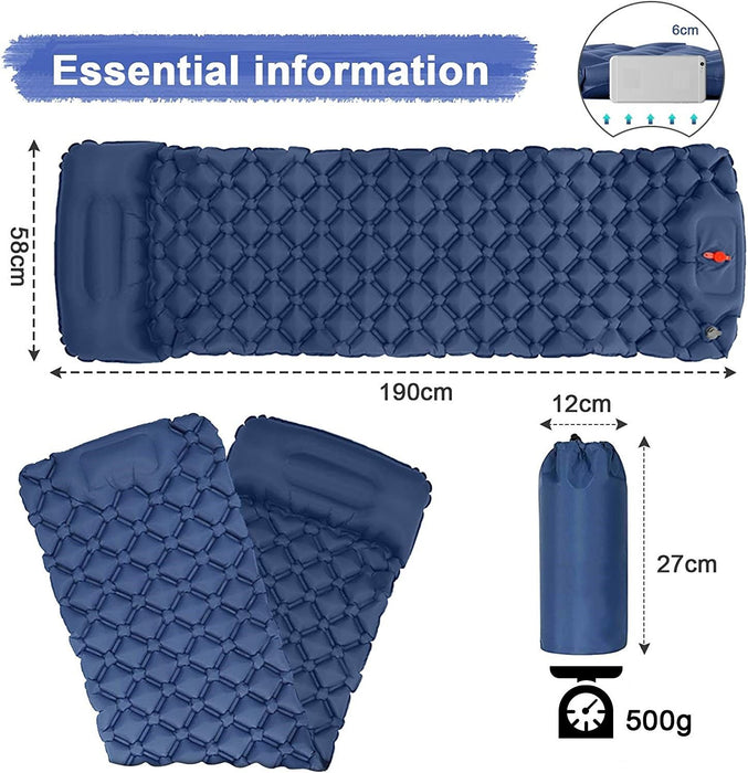 Ultralight Inflatable Camping Sleeping Pad with Pillow for Travelling and Hiking - Outbackers