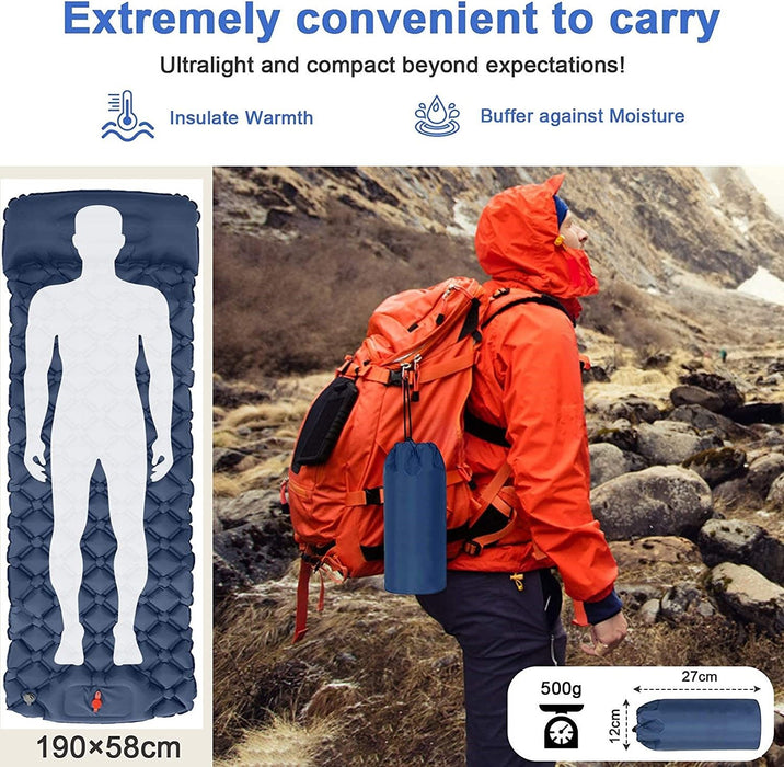 Ultralight Inflatable Camping Sleeping Pad with Pillow for Travelling and Hiking - Outbackers