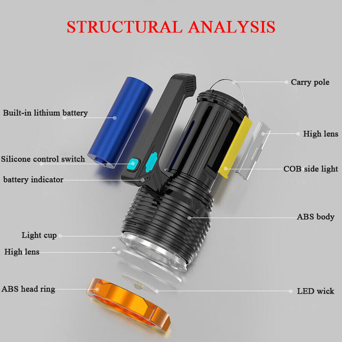 Most Powerful 1200000lm LED Flashlight Super Bright Torch Lamp USB Rechargeable - Outbackers