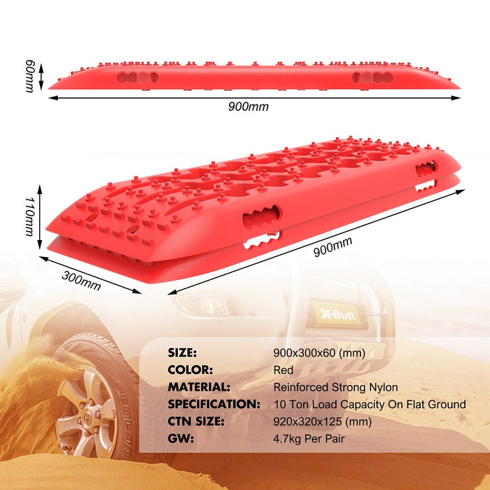 X-BULL KIT1 Recovery track Board Traction Sand trucks strap mounting 4x4 Sand Snow Car RED - Outbackers