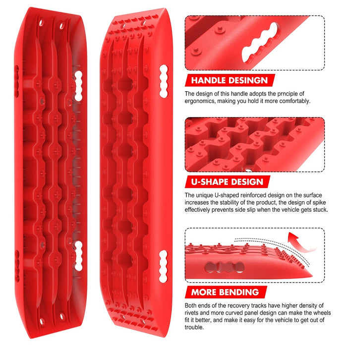 X-BULL KIT1 Recovery track Board Traction Sand trucks strap mounting 4x4 Sand Snow Car RED - Outbackers