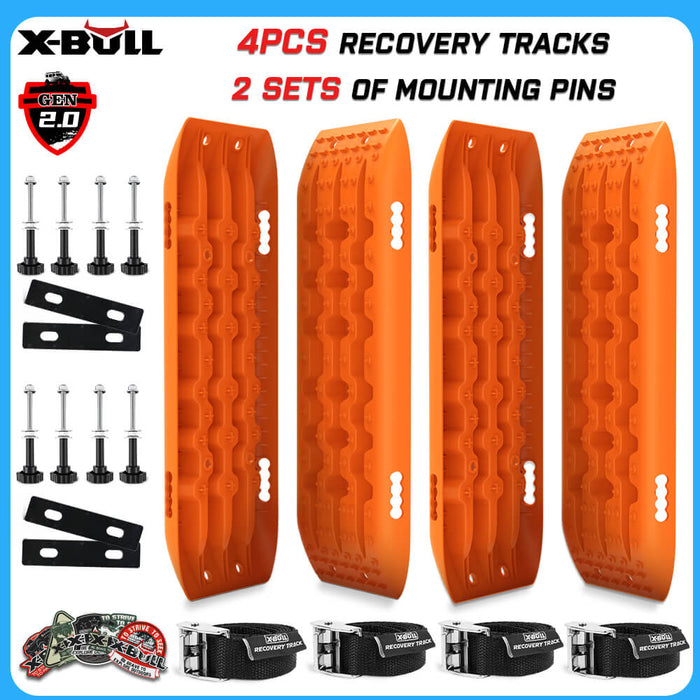 X-BULL 4WD Recovery tracks 10T 2 Pairs/ Sand tracks/ Mud tracks/  Mounting Bolts Pins Gen 2.0 -Orange - Outbackers