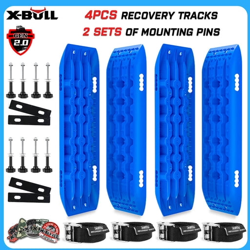 X-BULL 4X4 Recovery tracks 10T 2 Pairs/ Sand tracks/ Mud tracks/  Mounting Bolts Pins Gen 2.0 -Blue - Outbackers