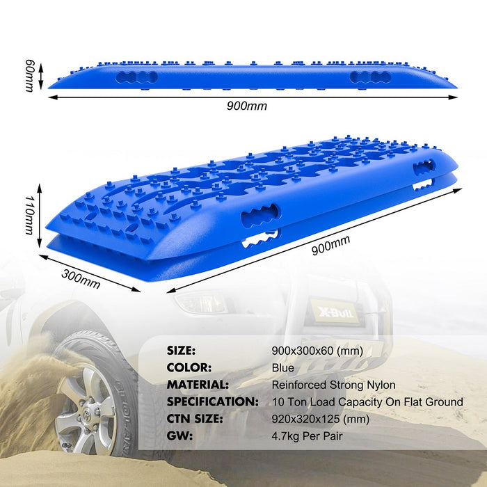 X-BULL 4X4 Recovery tracks 10T 2 Pairs/ Sand tracks/ Mud tracks/  Mounting Bolts Pins Gen 2.0 -Blue - Outbackers