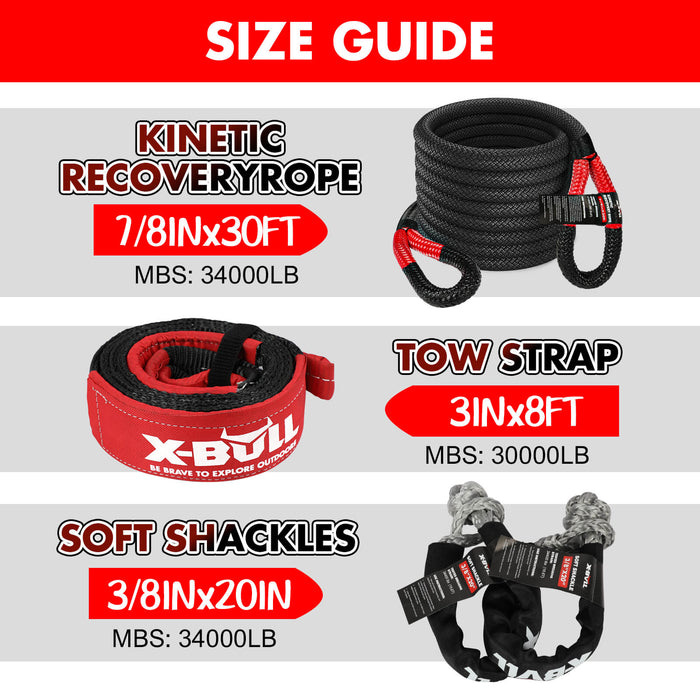 X-BULL Recovery Kit Kinetic Recovery Rope With Hitch Receiver 5T Recovery Receiver - Outbackers