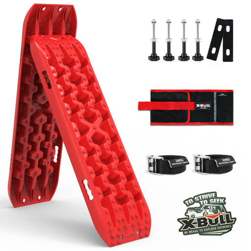 X-BULL 2PCS Recovery Tracks Snow Tracks Mud tracks 4WD With 4PC mounting bolts Red - Outbackers