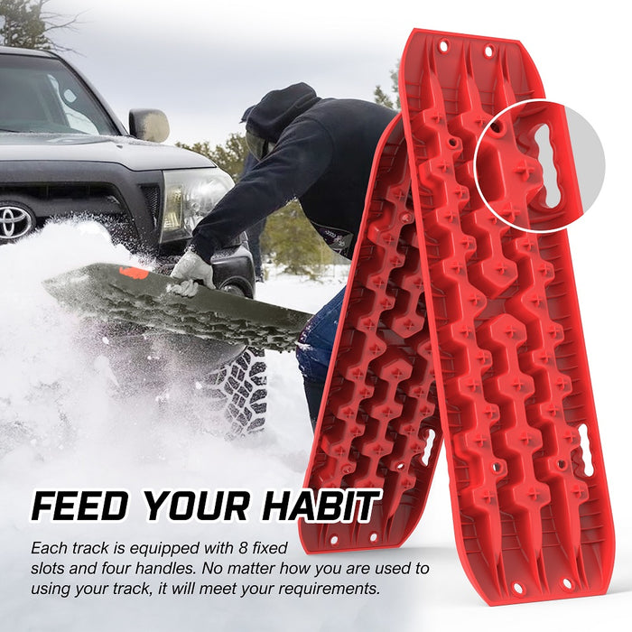 X-BULL 2PCS Recovery Tracks Snow Tracks Mud tracks 4WD With 4PC mounting bolts Red - Outbackers