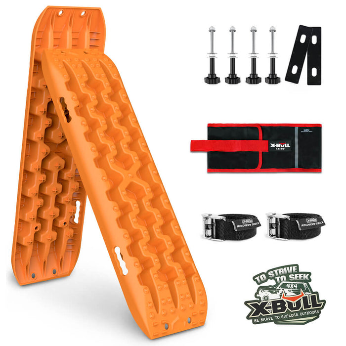 X-BULL 2PCS Recovery Tracks Snow Tracks Mud tracks 4WD With 4PC mounting bolts Orange - Outbackers