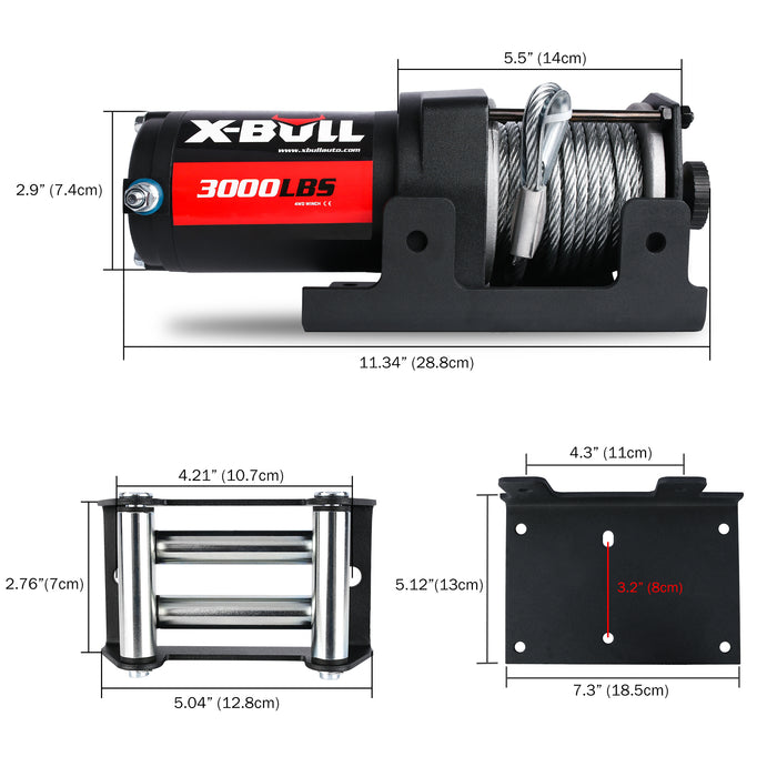 X-BULL Electric Winch 3000LBS 12V Steel Cable Wireless Remote ATV UTV 4WD BOAT 20 Units - Outbackers