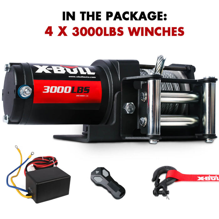 X-BULL 3000LBS Electric Winch Steel Wire Cable 12V Boat ATV UTV Winch Trailer 4 Units - Outbackers