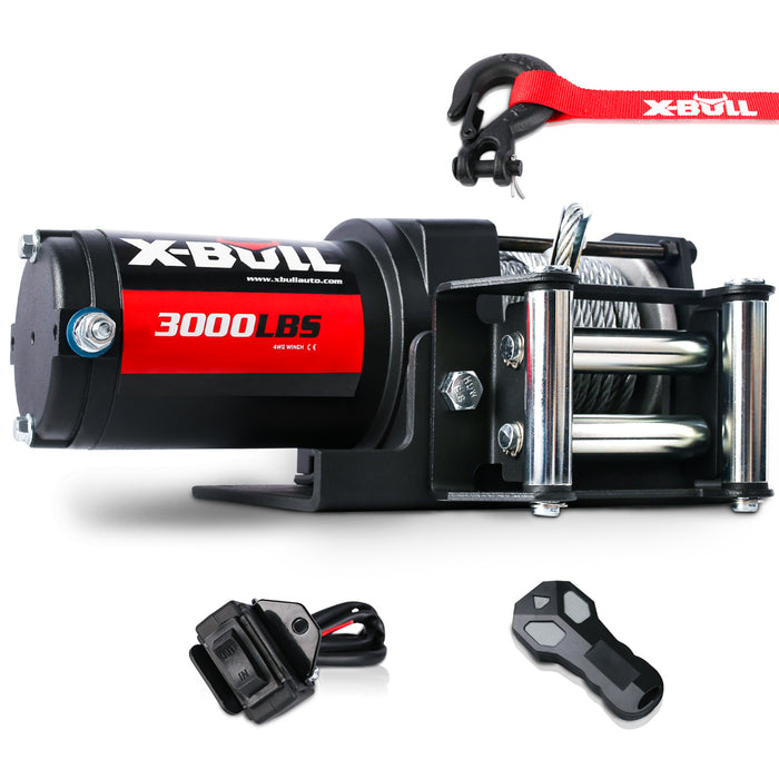 X-BULL Electric Winch 3000lbs/1360kg Wireless 12V Steel Cable ATV 4WD BOAT 4X4 - Outbackers