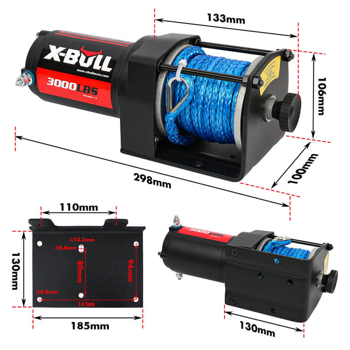 X-BULL 12V Electric Winch 3000LB ATV Winch Boat Trailer Winch Synthetic Rope - Outbackers