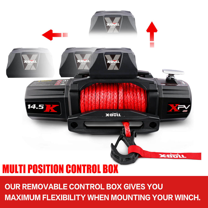 X-BULL 14500LBS Electric Winch 12V synthetic rope with 4PCS Recovery Tracks Gen3.0 Red - Outbackers