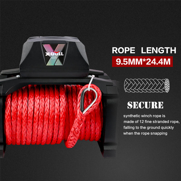 X-BULL 14500LBS Electric Winch 12V synthetic rope with 4PCS Recovery Tracks Gen3.0 Red - Outbackers