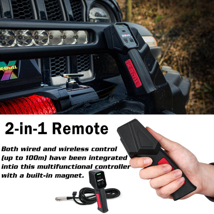 X-BULL 4WD Electric Winch 14500LBS 12V synthetic rope with 2 Pairs Recovery Tracks Gen2.0 Red - Outbackers