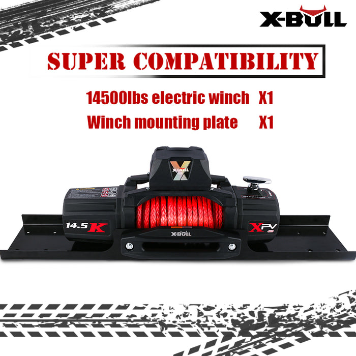 X-BULL 4x4 Electric Winch 12V 14500LBS synthetic rope with winch mounting plate - Outbackers