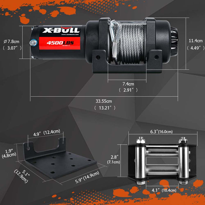 X-BULL 12V Electric Winch 4500lbs Steel Wire Cable 12V Boat ATV UTV Trailer Winch 2 Units - Outbackers