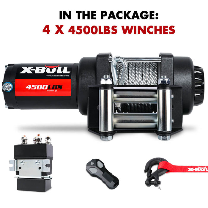 X-BULL 4500lbs Electric Winch 12V Steel Wire Cable 12V Boat ATV UTV Trailer Winch 4 Units - Outbackers