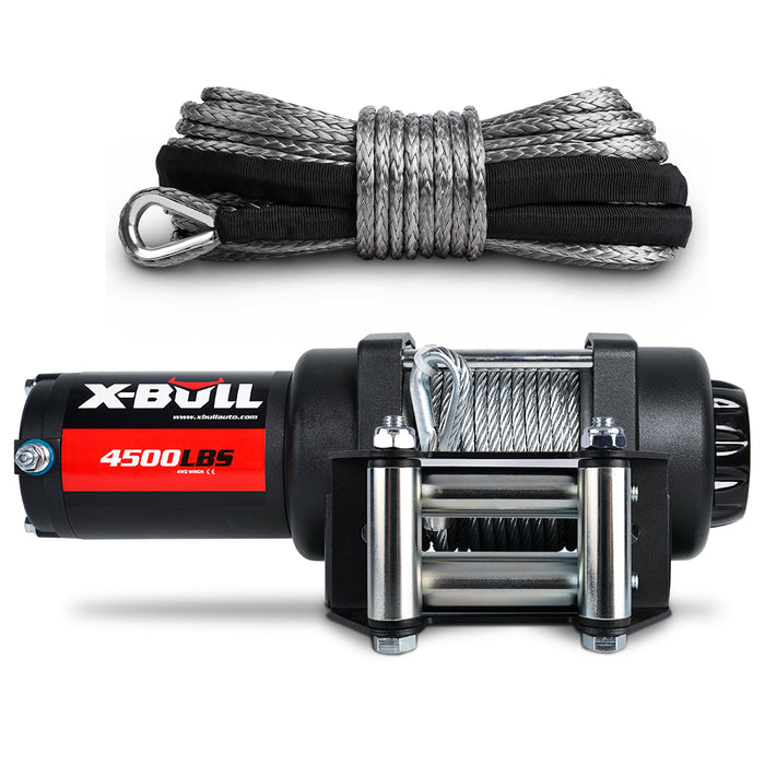 X-BULL 4500LB Electric Winch 12V Winch Boat Trailer ATV Steel Cable With 5.5MX13M Synthetic Rope Grey - Outbackers