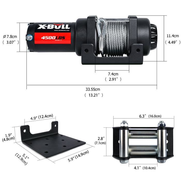 X-BULL Electric Winch 4500LBS/2041KG Steel Cable Wireless Remote Boat ATV 4WD - Outbackers