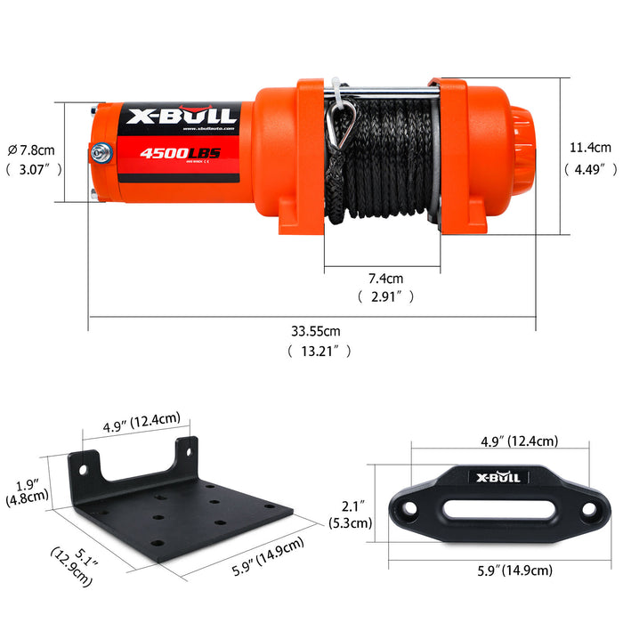 X-BULL Electric Winch 12v Synthetic Rope 4500LBS Wireless Remote ATV UTV 2041KG - Outbackers