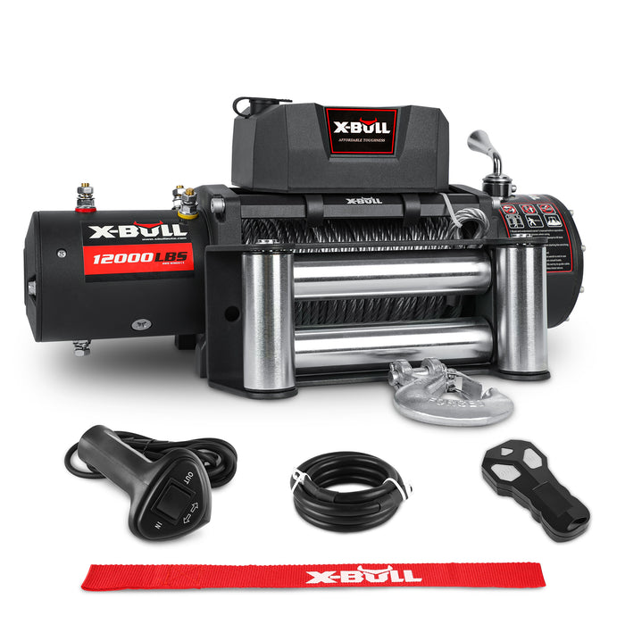 X-BULL Electric Winch 12000LBS/5454KGS Steel Cable 12V Wireless Remote Offroad - Outbackers