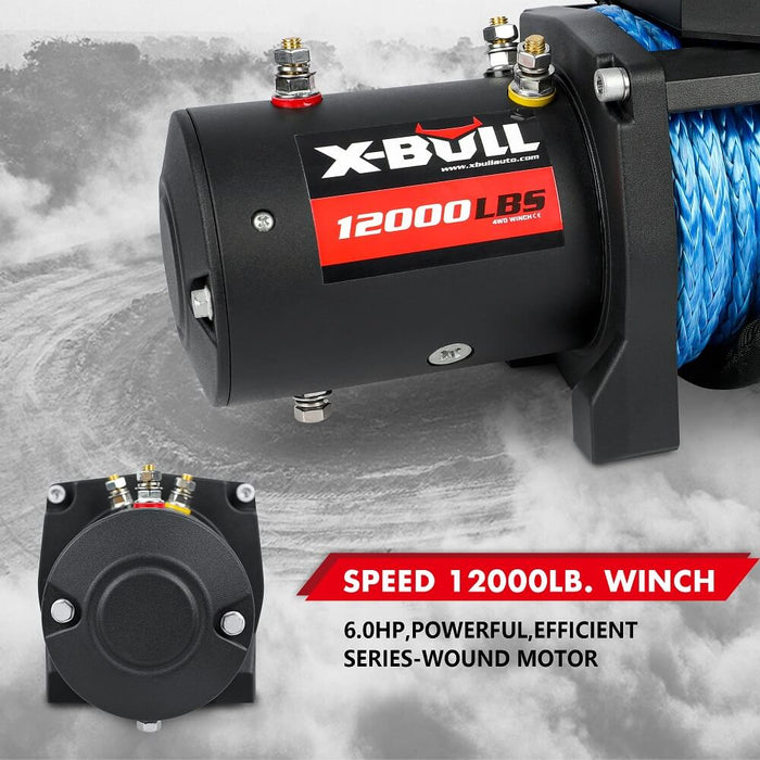 X-BULL 12000LB Electric Winch 12V synthetic rope 4WD with Recovery Tracks Gen3.0 Black - Outbackers