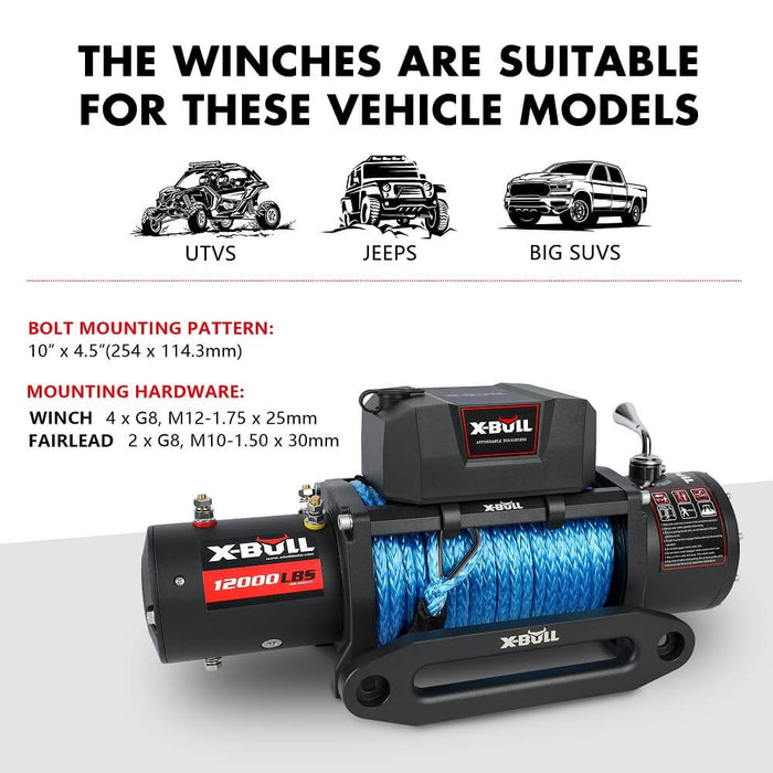 X-BULL 12V Electric Winch 12000LBS synthetic rope 4wd Jeep with Tire Deflator - Outbackers