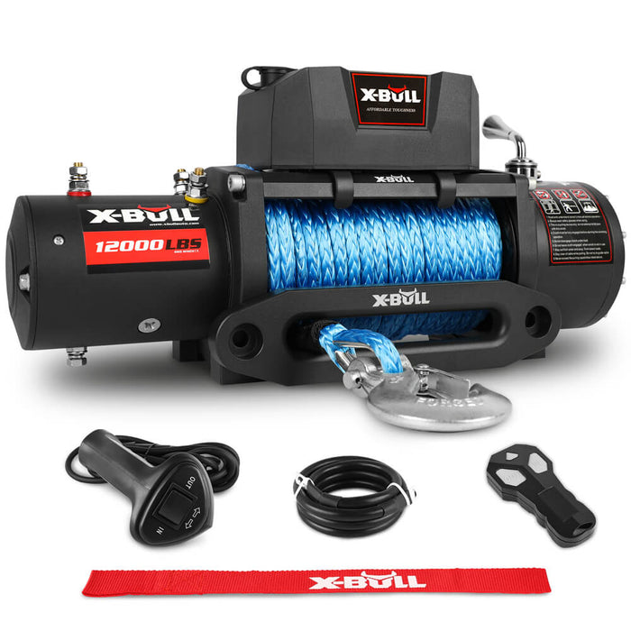 X-BULL 12V Electric Winch 12000LBS synthetic rope 4wd Jeep with Tire Deflator - Outbackers