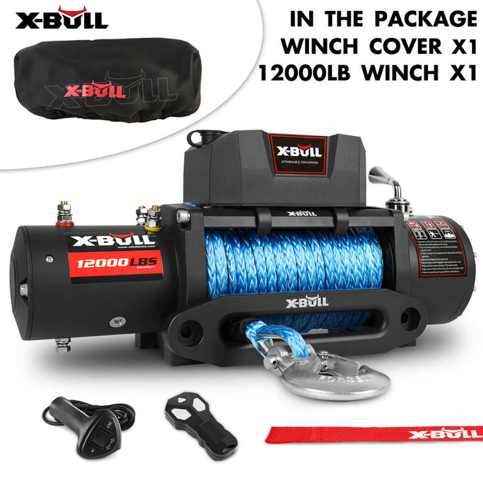 X-BULL 12V Electric Winch 12000LBS synthetic rope 4wd Jeep with winch cover - Outbackers