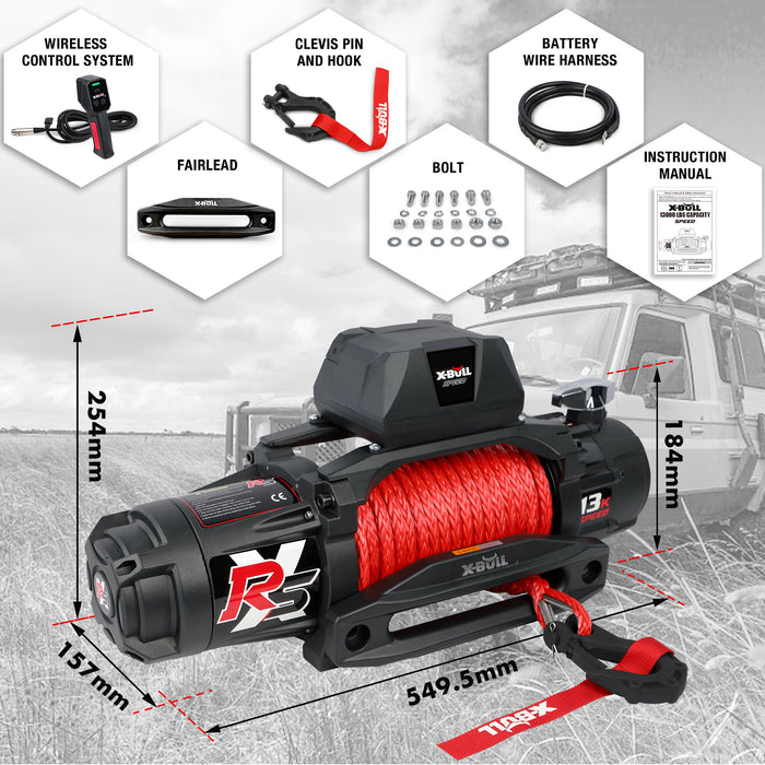 X-BULL Electric Winch 13000LBS 12V Synthetic Rope 28M Wireless Offroad 4WD 4x4 - Outbackers