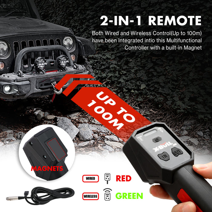 X-BULL Electric Winch 13000LBS 12V Synthetic Rope 28M Wireless Offroad 4WD 4x4 - Outbackers