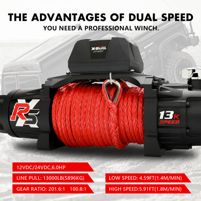 X-BULL Electric Winch 13000LBS 12V Synthetic Rope 28M Wireless Offroad 4WD 4x4 - Outbackers