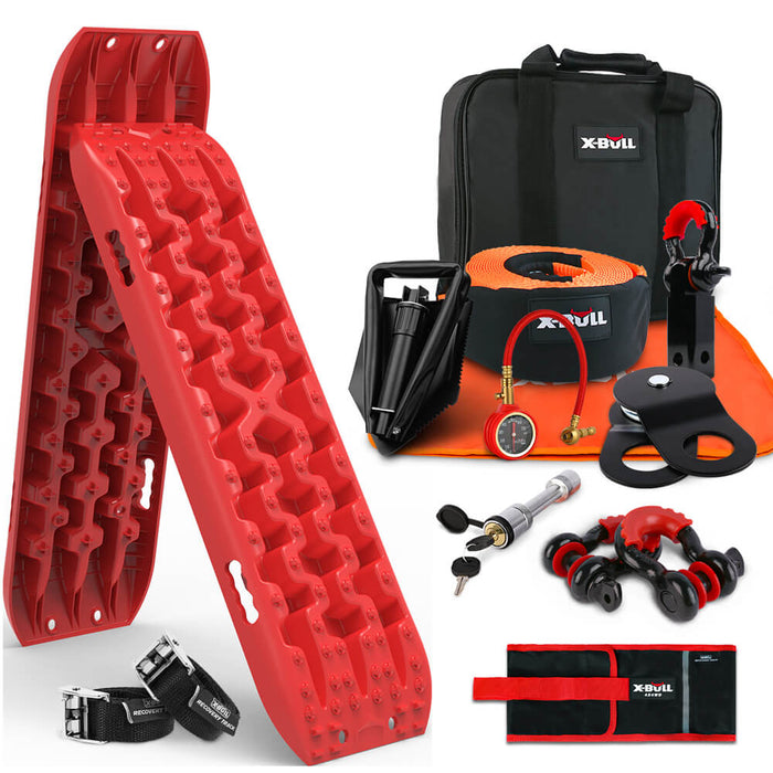 X-BULL Recovery Kit 4WD Winch Recovery kit Snatch Strap Recovery Tracks Gen3.0 Red - Outbackers