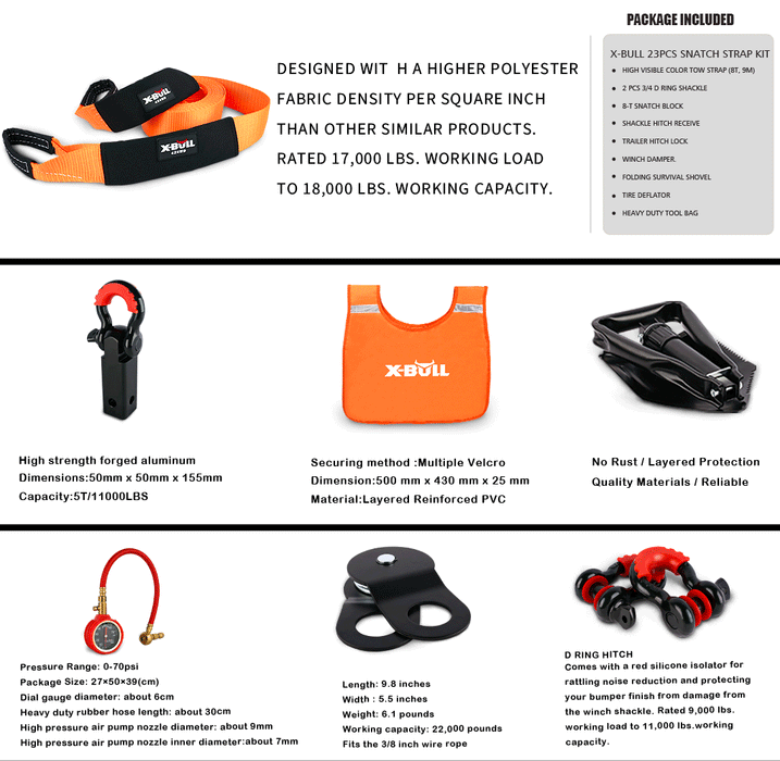 X-BULL Recovery Kit 4WD Winch Recovery kit Snatch Strap Recovery Tracks Gen3.0 Red - Outbackers