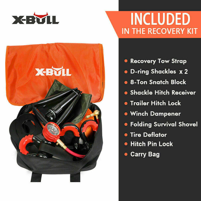 X-BULL Winch Recovery Kit 11PCS 4WD 4x4 Pack Off Road Snatch Strap Essential - Outbackers