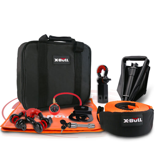 X-BULL Winch Recovery Kit 11PCS 4WD 4x4 Pack Off Road Snatch Strap Essential - Outbackers